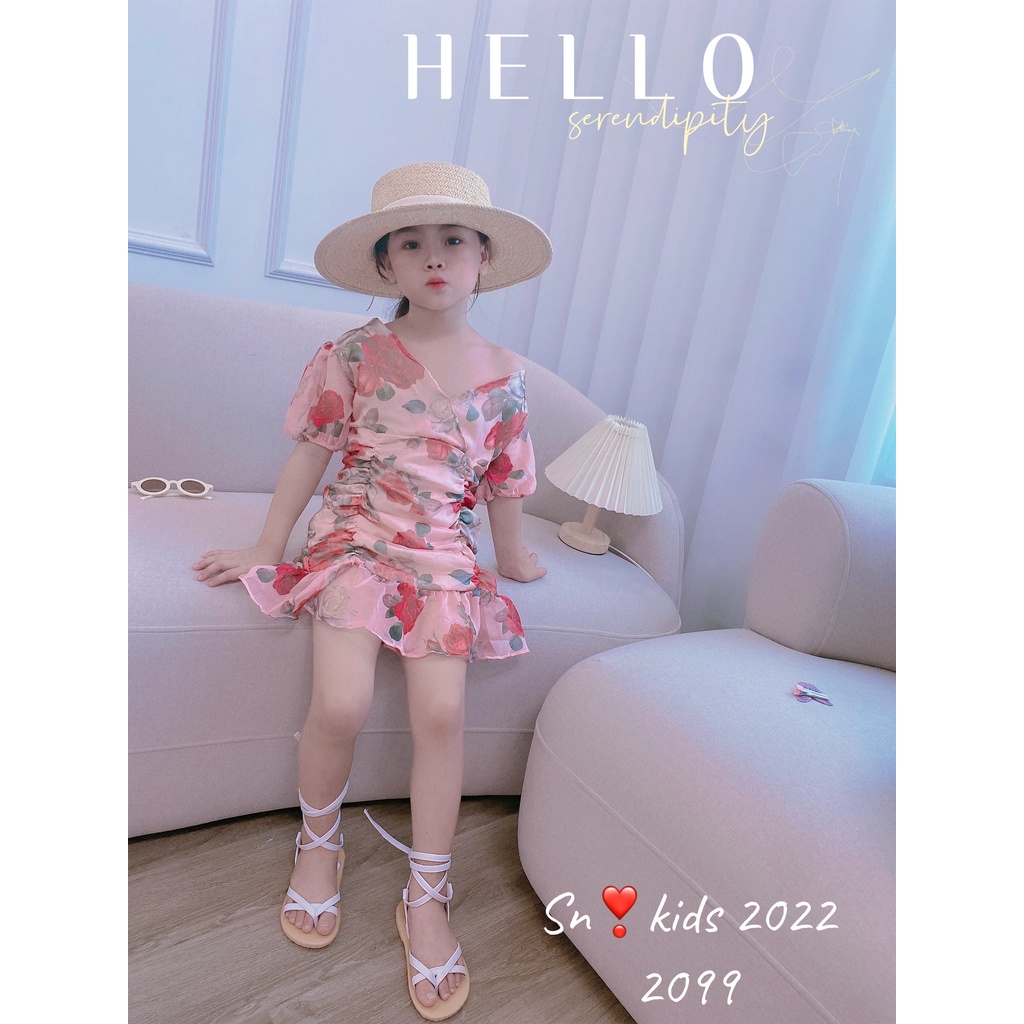 Váy cho bé gái, váy tơ 2 lớp body cổ chéo rúm thân xinh xắn cho bé