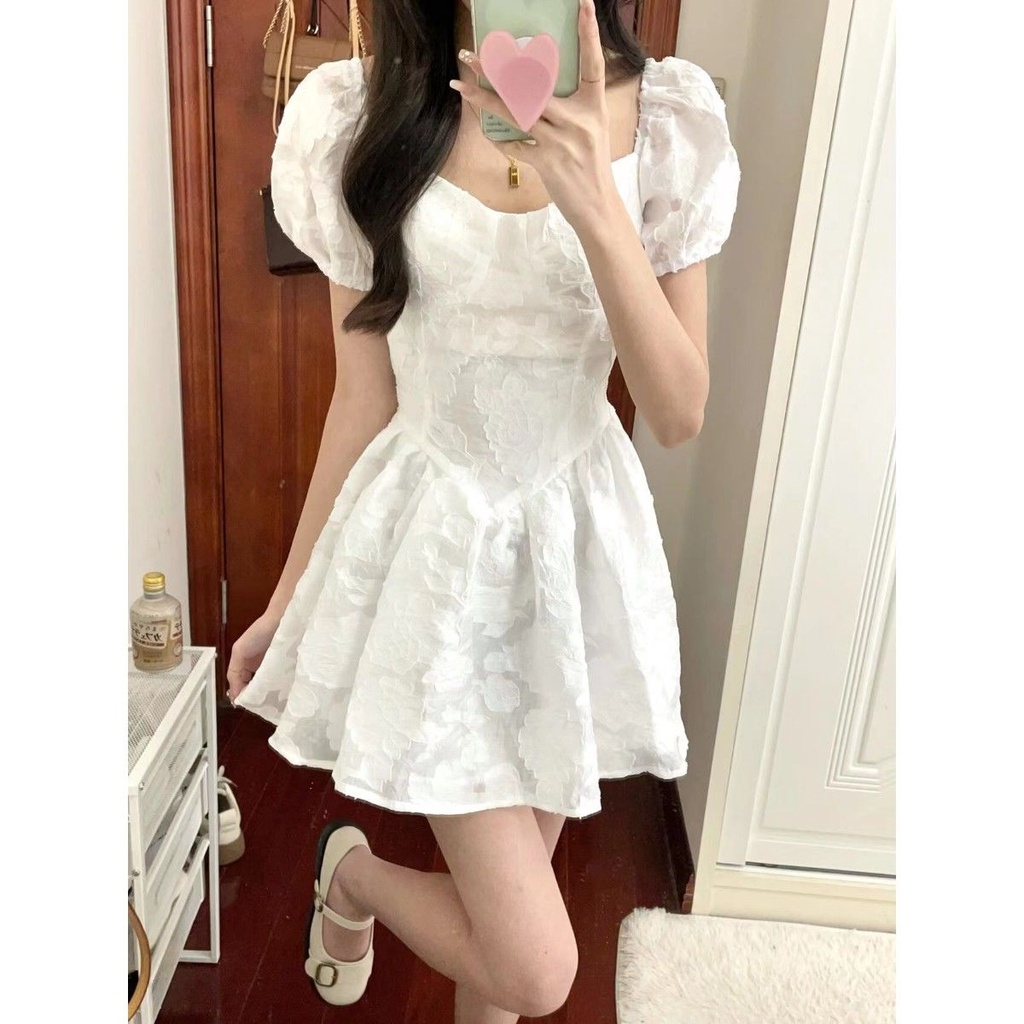 2022 Mùa Hè Mới Váy Chữ A Tay Phồng Ngọt Ngào Cho Nữ