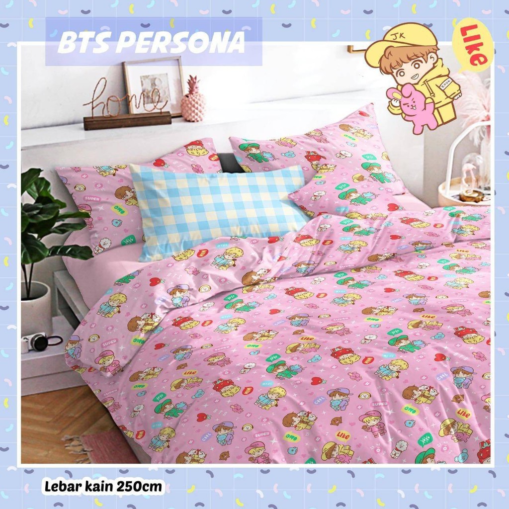 Ga Trải Giường Vải Lanh In Hình Bt21 Bts Màu Xanh Dương / Đen / Hồng