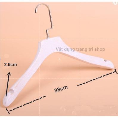 Móc Vest Gỗ Trắng Dày 2.5cm Sơn Xước 38cm ( Bộ 10 Móc)