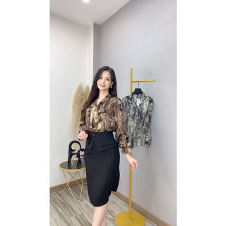Áo sơ mi vân thắt nơ