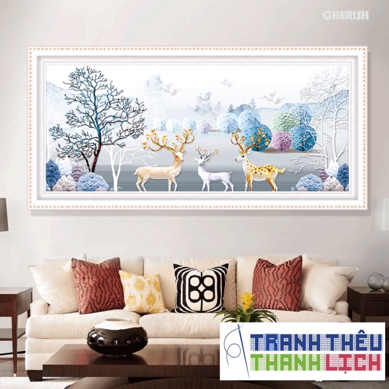 TRANH ĐÍNH ĐÁ Hươu Nai Tuyết Ailuo AL72103 |180x80cm|_ Chưa đính