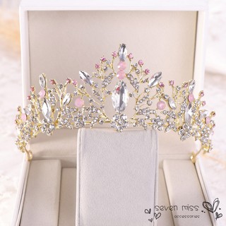 Women's Pink Crystal Alloy Crown Bridal Crown Headdress Princess Gold Silver Crown for Birthday Gift