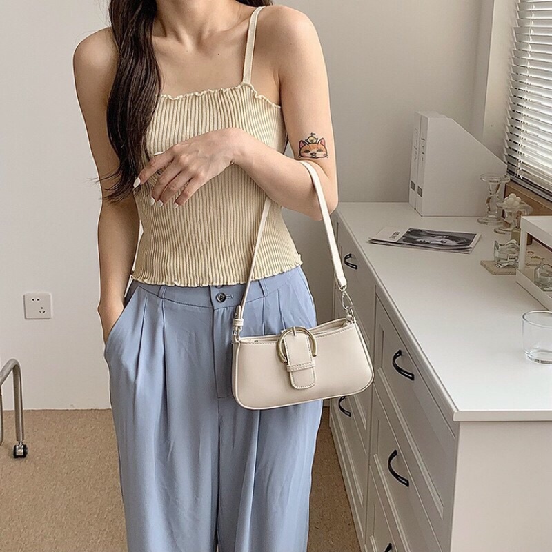 Túi Xách Nữ Đeo Vai Da Mềm Mini Màu Đen Trắng