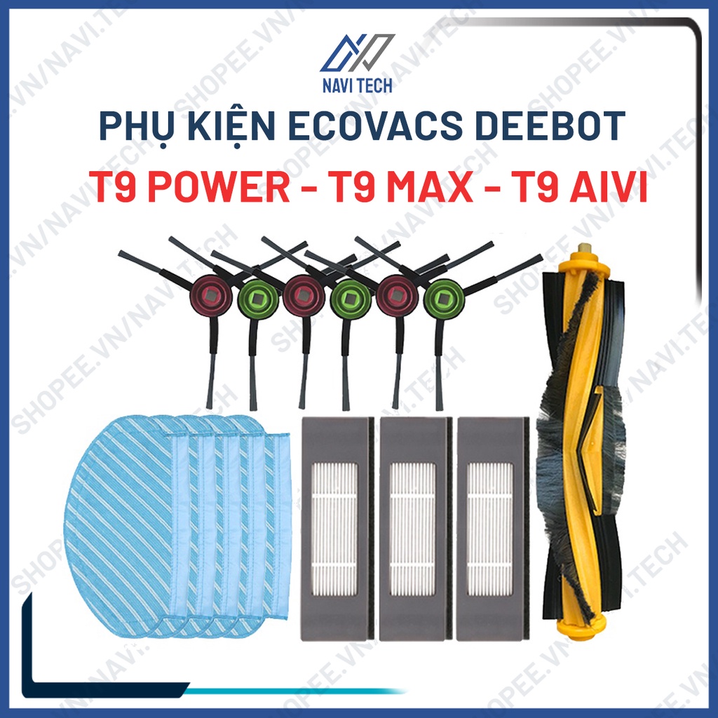 Phụ kiện khăn, chổi cạnh, chổi chính, lọc bụi Robot Ecovasc Deebot Ozmo T9, T9 Aivi, T9 Power, T9 Max, T9 Aivi Plus