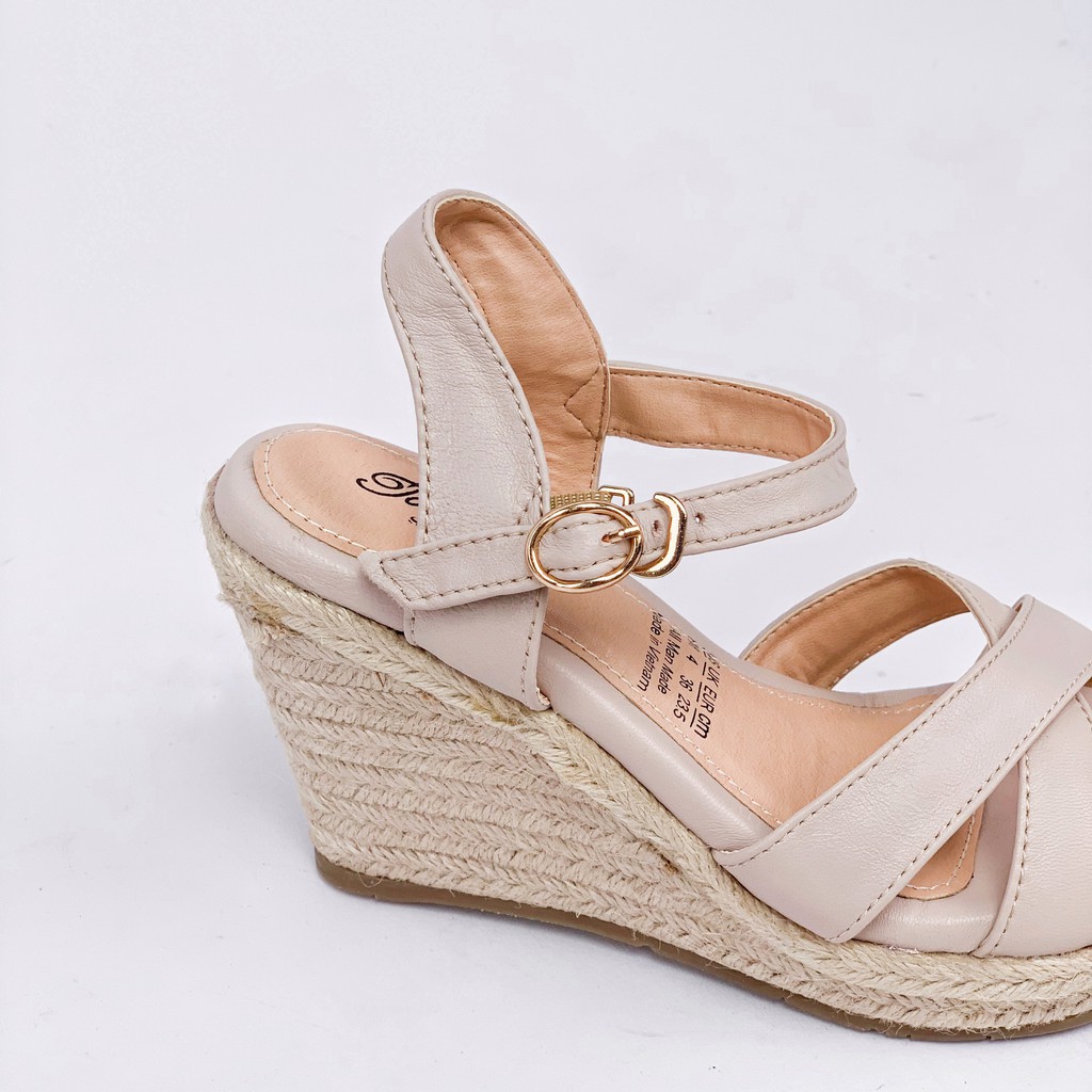 Sandal VNXK da thật quai cài tiện lợi - Dép xăng đan nữ đế xuồng cói da mềm - hàng VNXK - KIMY STORE