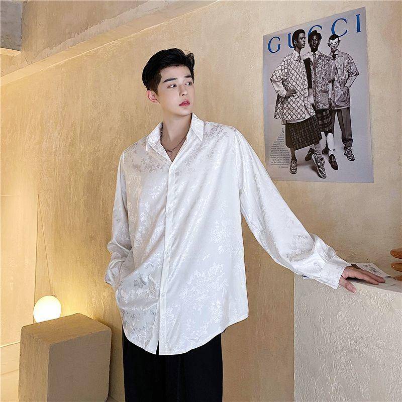 Áo Sơ Mi Lụa Satin Mỏng Cao Cấp Tay Dài In Nổi Họa Tiết Dập Nổi Màu Trơn Thời Trang Mùa Hè Cho Nam