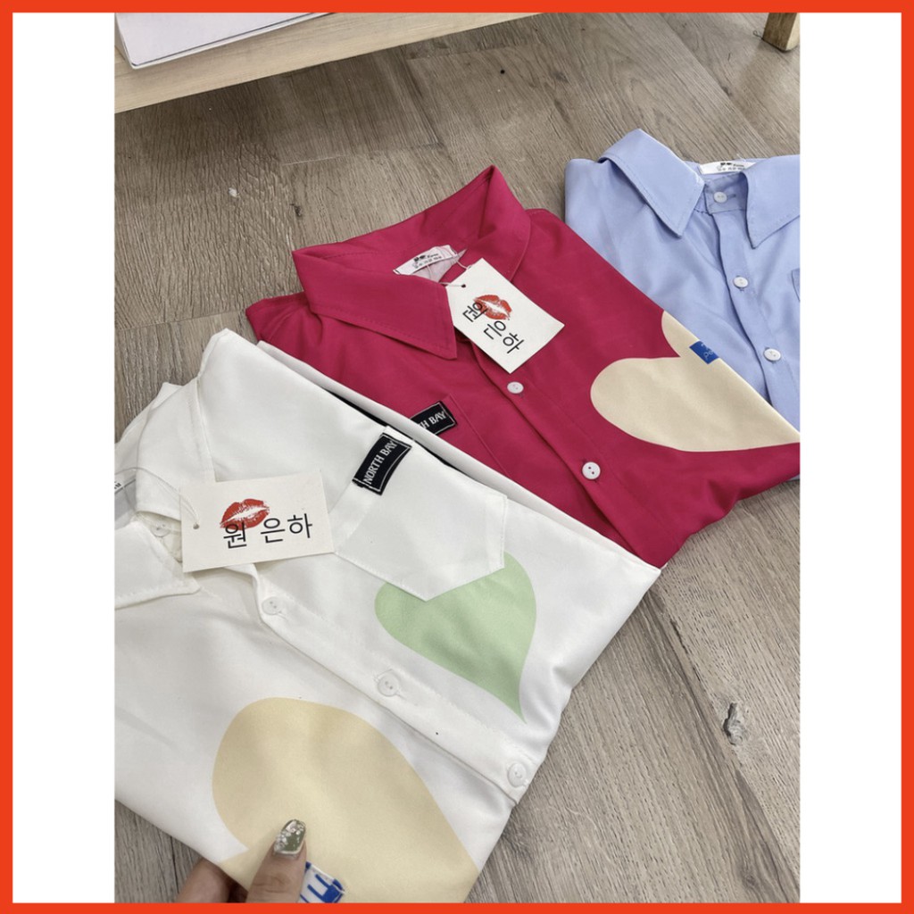 Sale Set áo sơ mi tim 3 màu mix quần ngố ôm giãn cực hót. siêu sinh