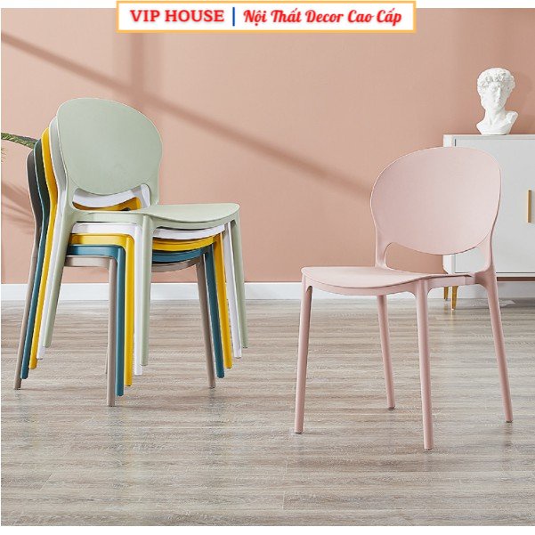 Ghế Nhựa Đúc PP Nguyên Chiếc Xếp Chồng, Ghế Bàn Trà Ban Công Quán Coffee Phòng Ăn Tiệm Nail Đa Năng Bền Bỉ BGN002