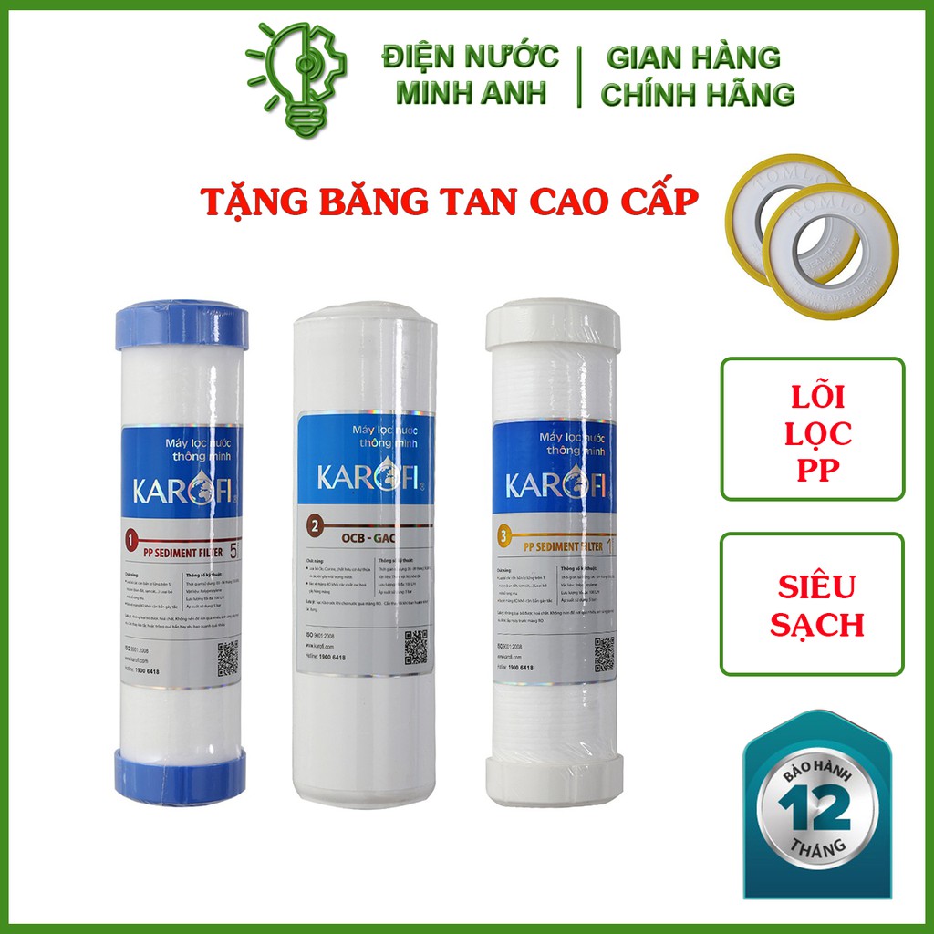 Bộ 3 lõi lọc nước Karofi số 123 dùng cho model N-e118 N-e119/A N-e119/U, Điện nước Minh Anh