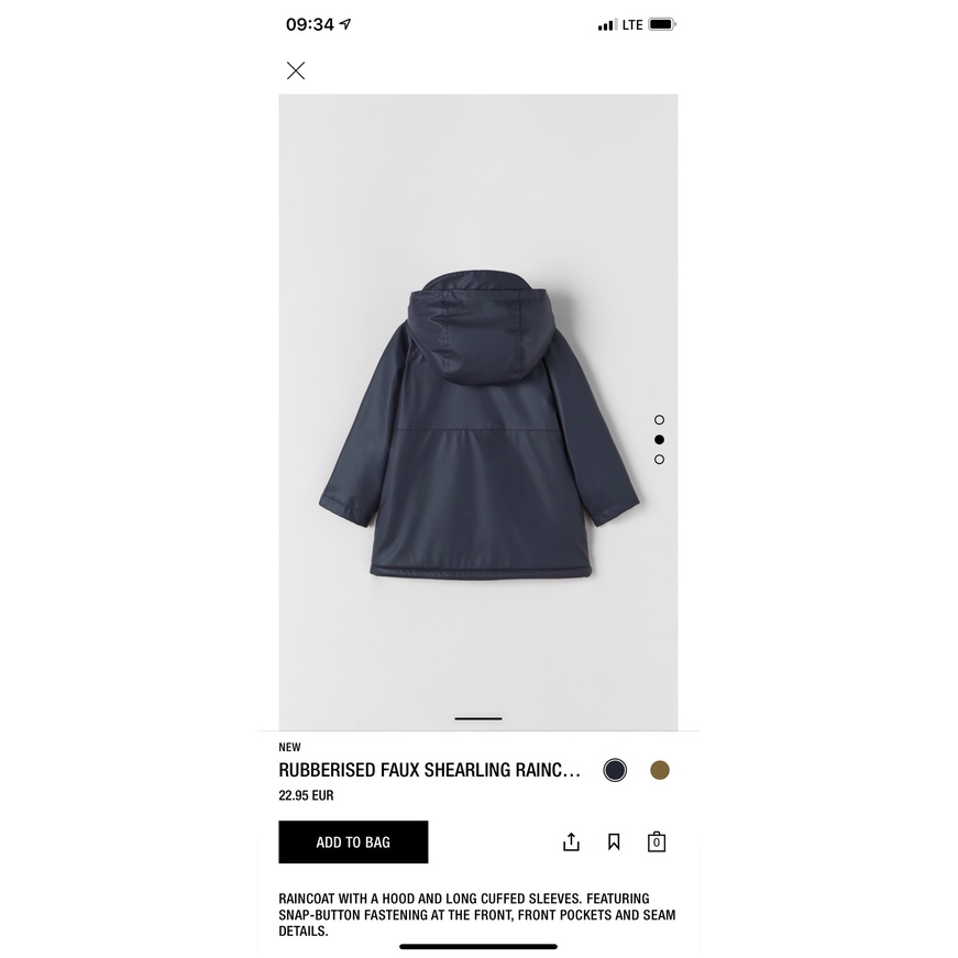 Aó phao zara lót lông cừu cho bé trai 2 màu rêu, than