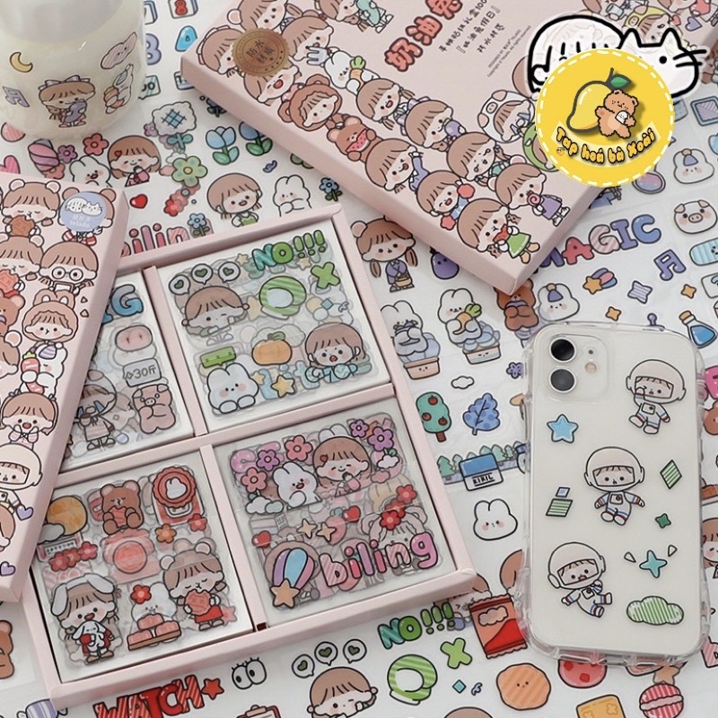 Hình dán sticker vuông NGẪU NHIÊN hình cô bé siêu dễ thương trang trí sổ tay
