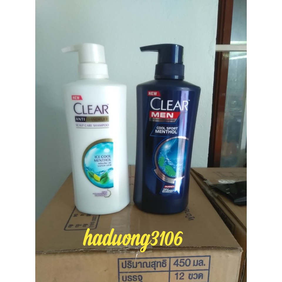Dầu Gội Clear men 450ml &amp; Clear Bạc hà 480ml Thái Lan