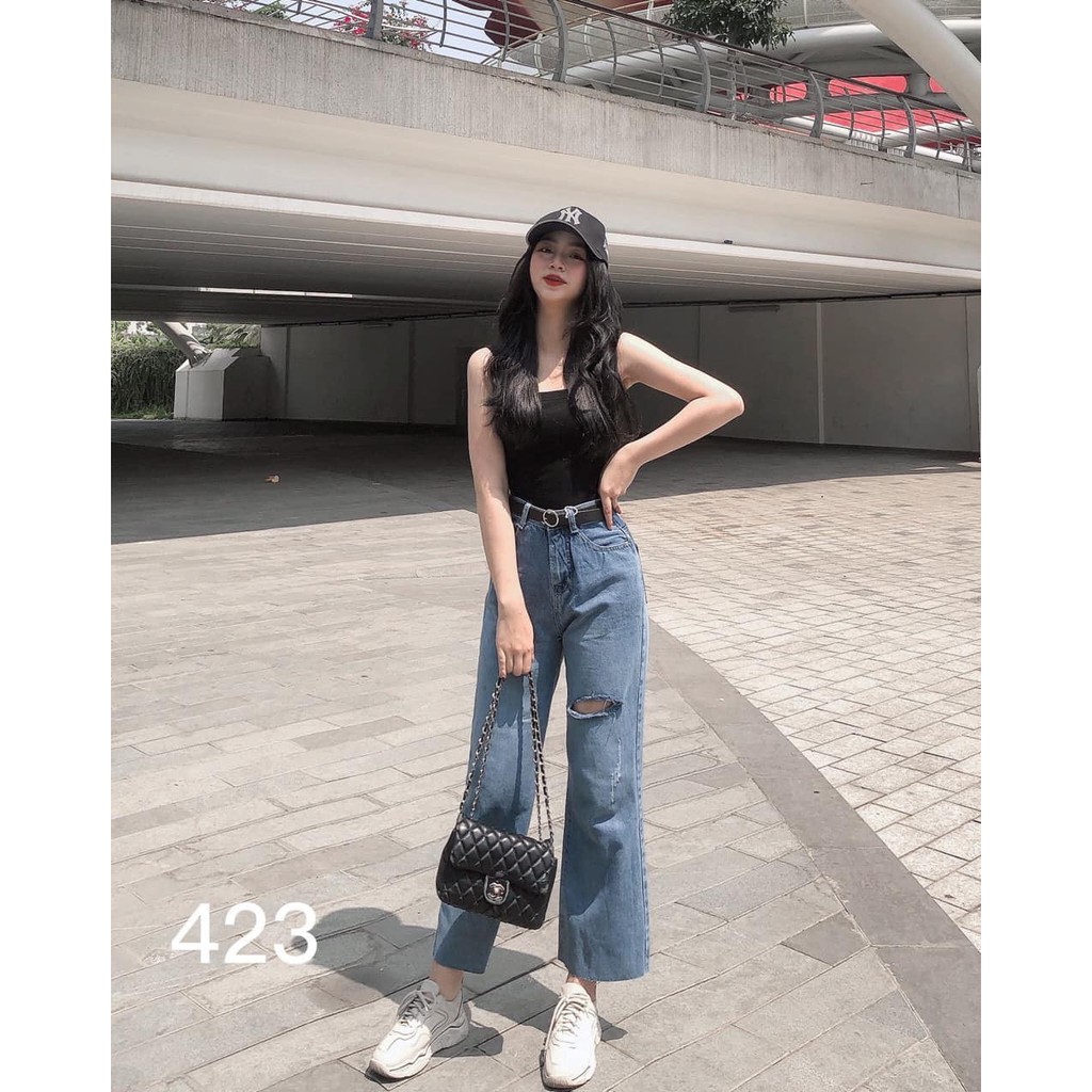 FS50K_Quần Jeans Nữ Ống Rộng Phối Rách OHS423 | BigBuy360 - bigbuy360.vn