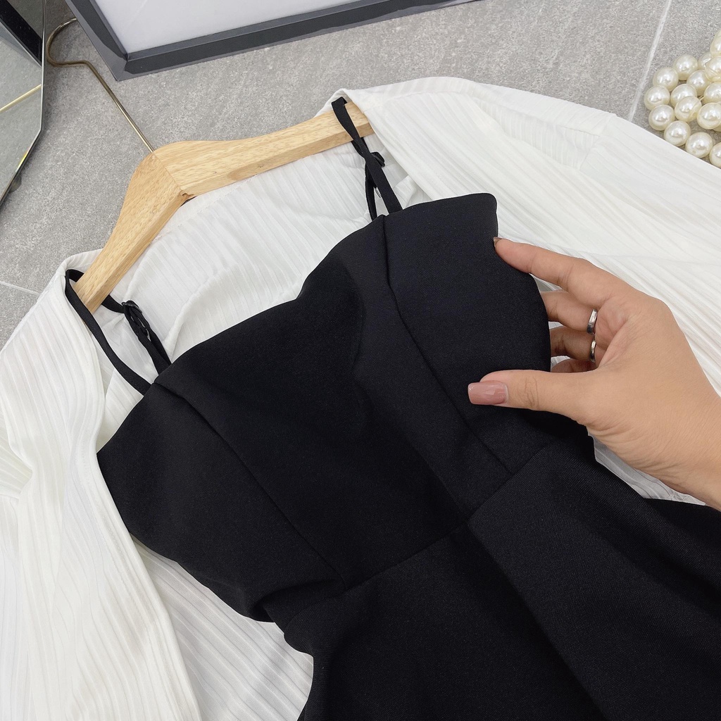 SET ĐẦM ĐEN XOÈ + ÁO TRẮNG NGOÀI