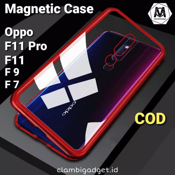 Ốp Điện Thoại Mặt Kính Viền Kim Loại Từ Tính Màu Đỏ Cho Oppo F11 Pro F9 F7