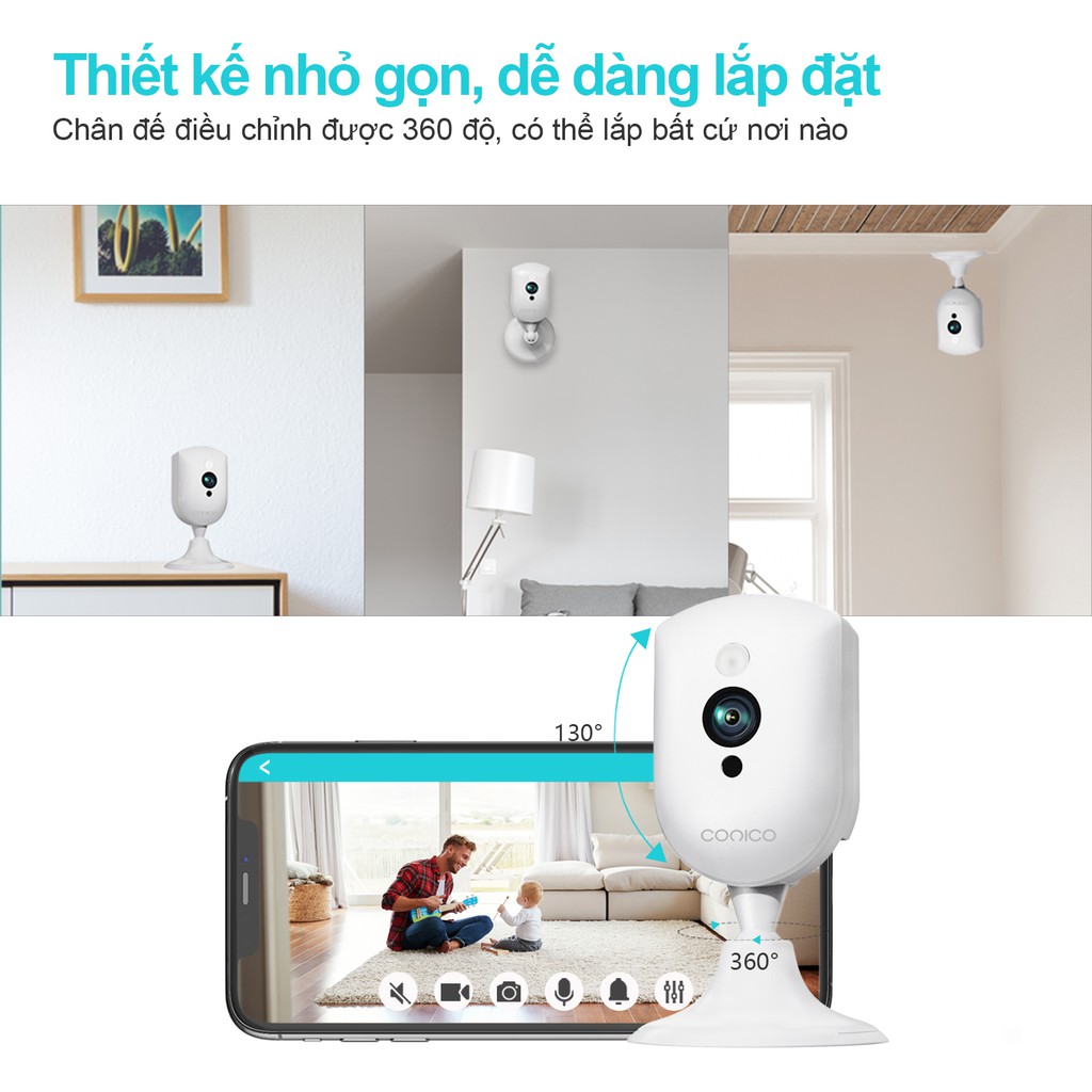 Camera ip wifi Conico 812E Full HD 1080P 2MP - Góc quan sát rộng 150 độ, Đàm thoại 2 chiều, Báo động đột nhập