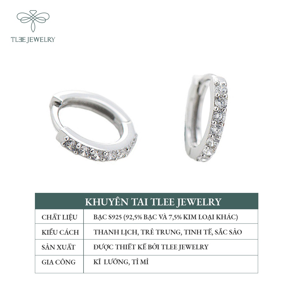 Khuyên tai bạc unisex TLEE tròn nạm đá cao cấp NCJ B0124