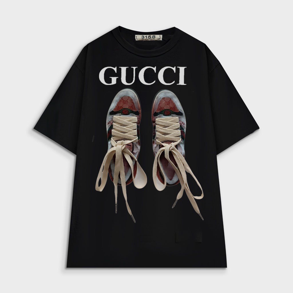 Áo thun nam nữ form rộng unisex tay lỡ Gucci in hình đôi giày,áo đôi oversize chất liệu Cotton co dãn 4 chiều