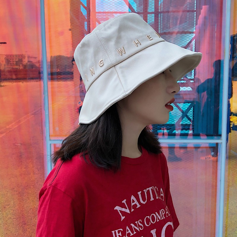 Nón Tai Bèo Vành Rộng Thêu Chữ Đơn Giản Thời Trang Nhật Bản Cho Nữ