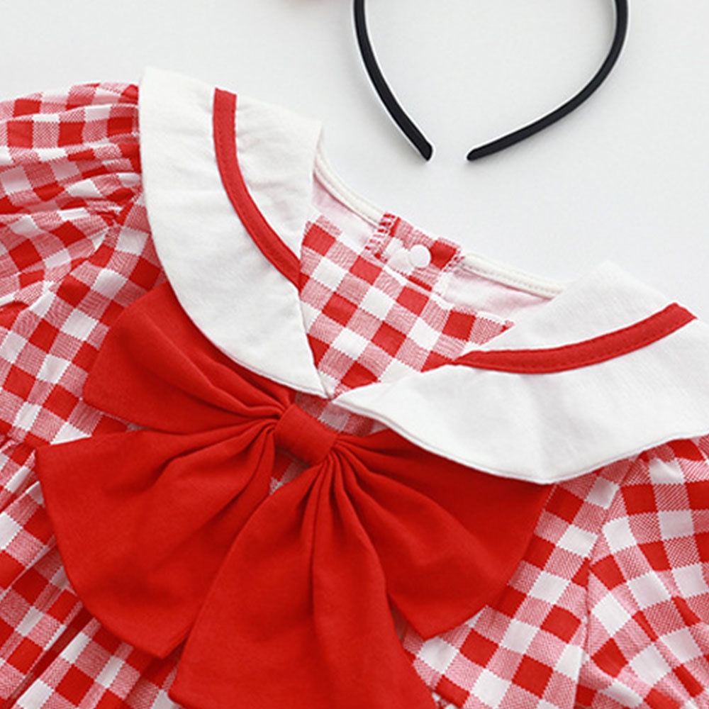 Đầm công chúa BEAR LEADER họa tiết ca rô đính nơ dễ thương cho bé gái