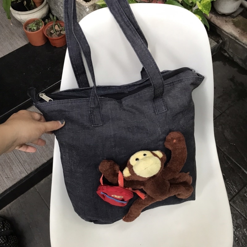 túi tote 2hand kèm khỉ bông