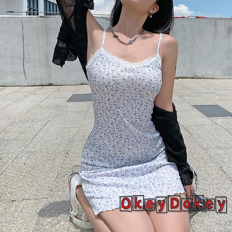 Đầm không tay cổ chữ V hở lưng phối ren hoa thời trang quyến rũ cho nữ