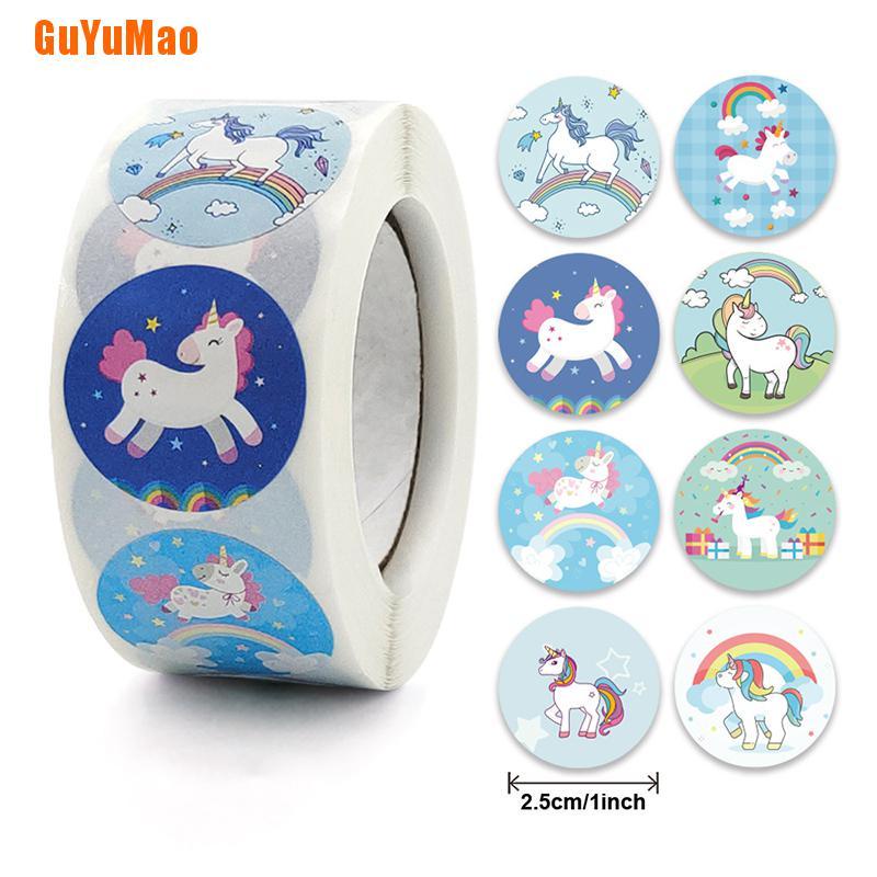 Cuộn 500 Miếng Dán Hình Kỳ Lân In Chữ Thank You Trang Trí Bánh Kem