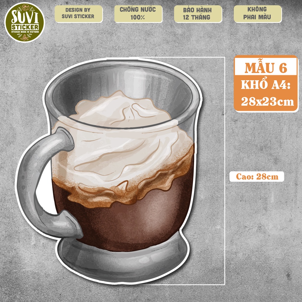 Decal Cup of Coffee khổ lớn trang trí tường, dán kính, trang trí quán cà phê khổ A4, A5 chống nước. MSP: KL05