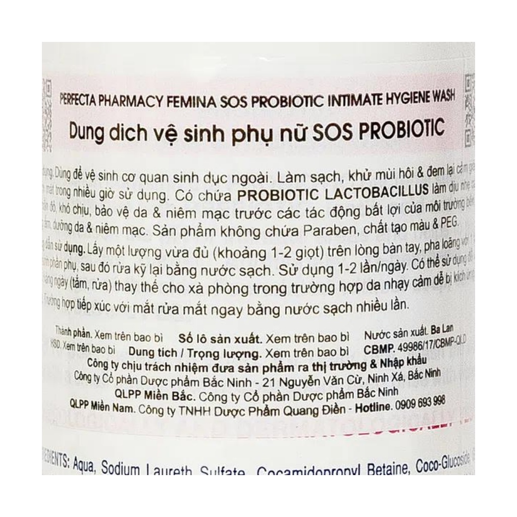Bác Sĩ Cung Perfecta Femina SOS - Dung Dịch Vệ Sinh Phụ Nữ, Lợi Khuẩn, Khử Mùi Hôi, Vệ Sinh Vùng Kín Nữ [Chính Hãng]