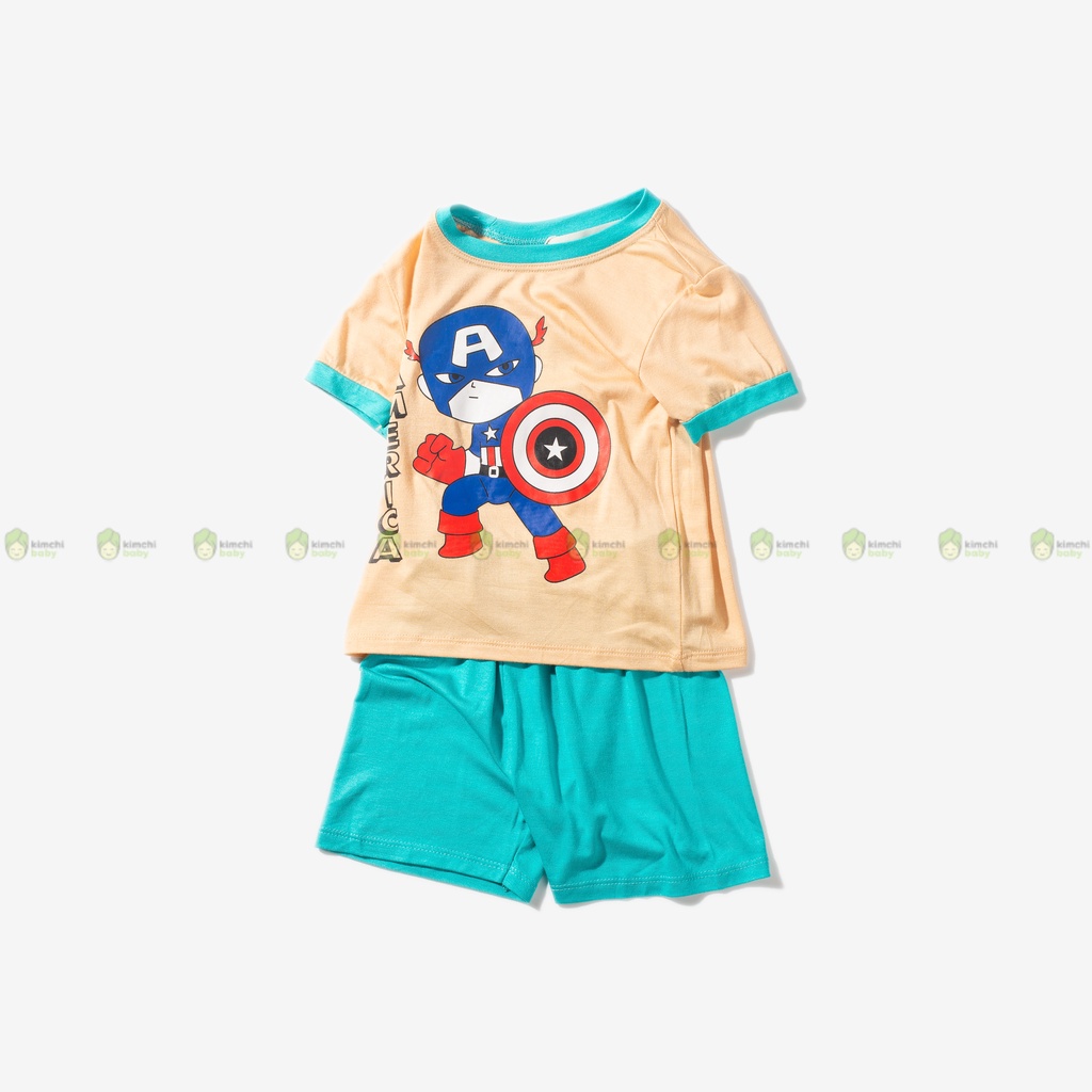 Bộ Cộc Tay Cho Bé Trai, Bé Gái MinkyMom Vải Thun Lạnh Hoạ Tiết Mavel Viền Cổ, Bộ Quần Áo Trẻ Em Mặc Nhà MKM2237