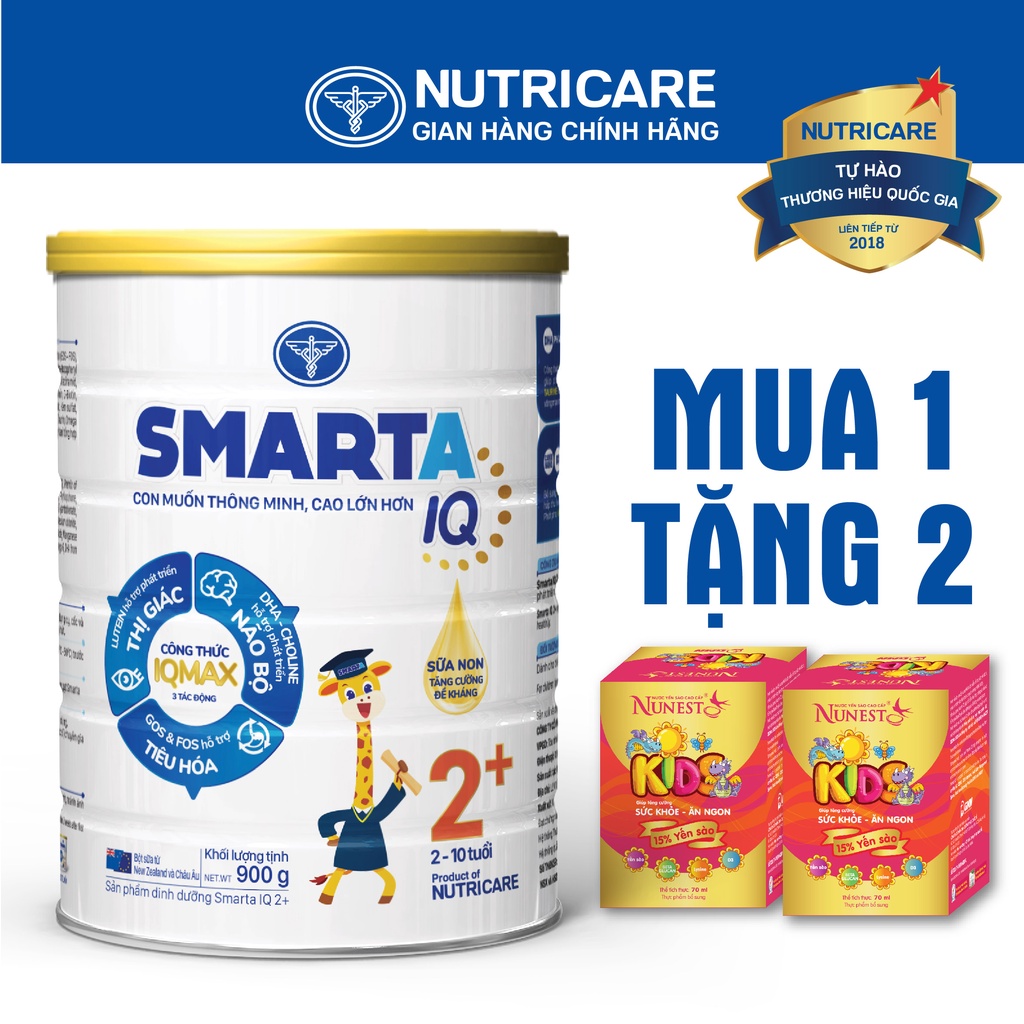 Sữa bột Nutricare Smarta IQ 2+ phát triển trí não 900g