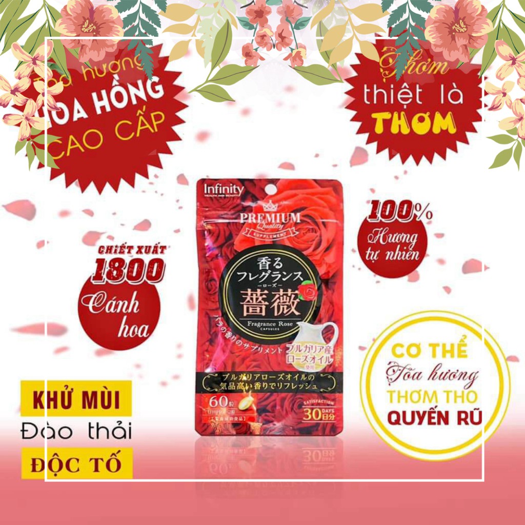 Viên Uống Thơm Cơ Thể Premium Infinity Fragrance Rose 60 Viên Nhật Bản