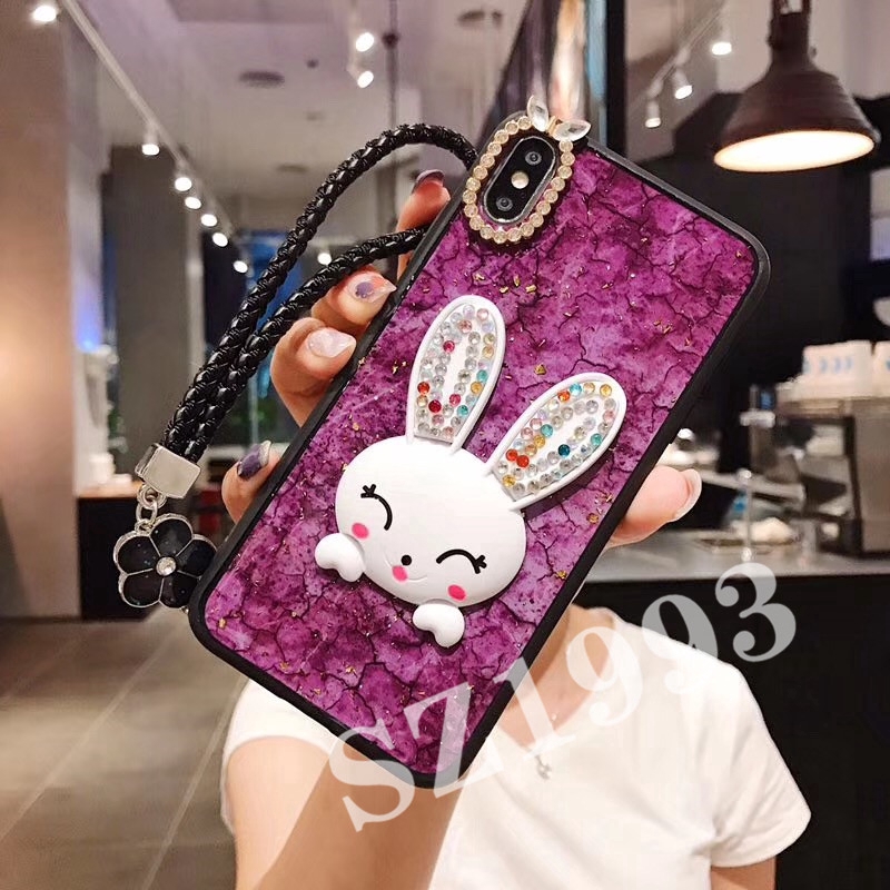 Fashion Rabbit Head Gold Foil Marble Epoxy Hard Phone Case VIVO Y91 Y95 Y93 Y83 Y81 Y71 Y69 Y55 Y53