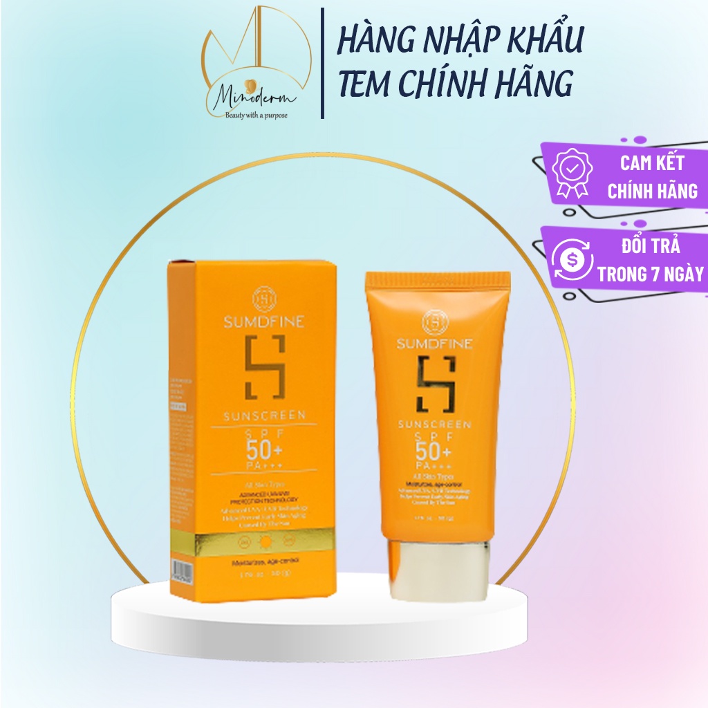 Kem chống nắng Sumdfine SPF50 PA+++ kem chống nắng vật lý, nâng tone, không bóng nhờn 50ml