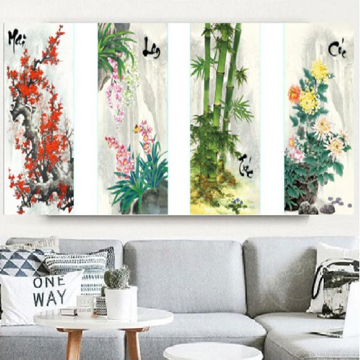 Tranh thêu chữ thập tứ quý Đào Lan Cúc Trúc Lavender LV3266 130x59cm