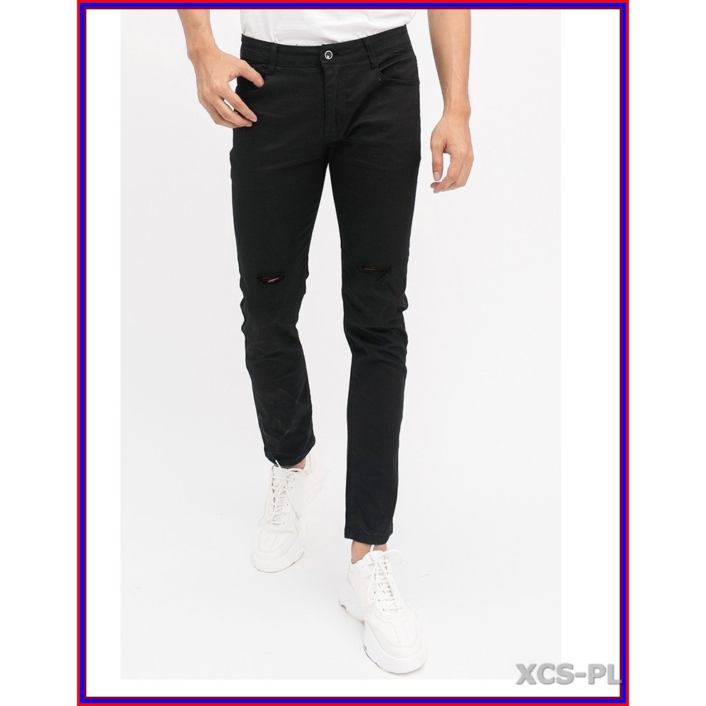 Quần jean nam cao cấp ĐEN RÁCH GỐI siêu đẹp không xù lông, không ra màu, chất giãn tốt rrgoi3-1.136