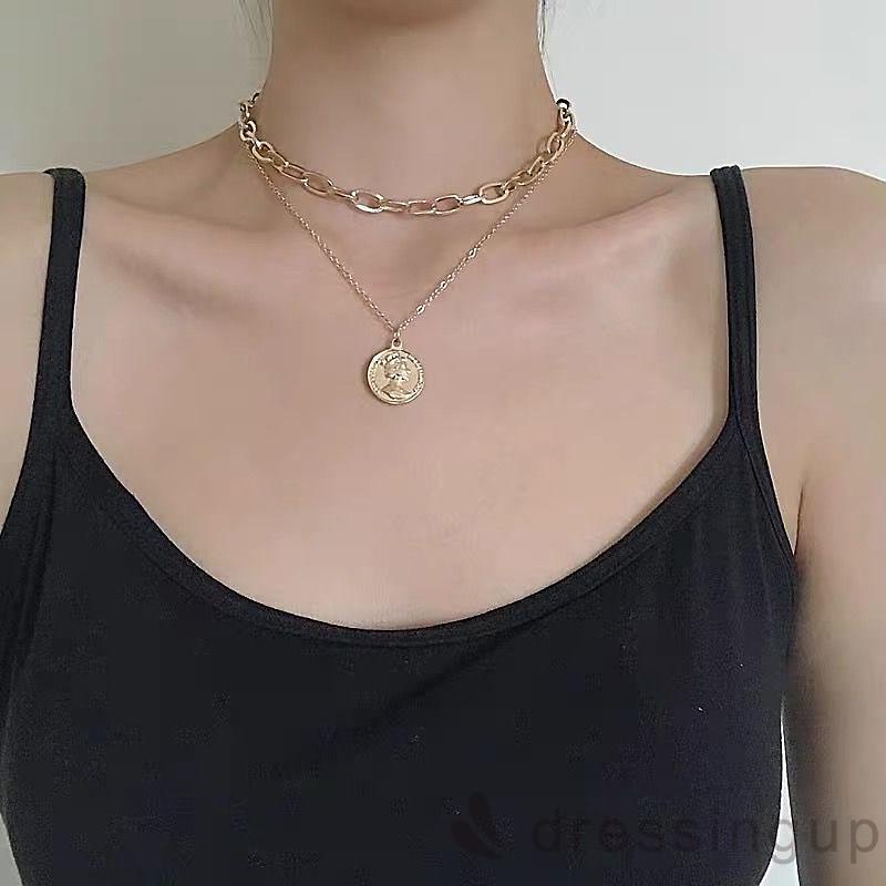 Vòng cổ Mặt Tròn Họa Tiết Chân Dung Tinh Tế Dành Cho Nữ