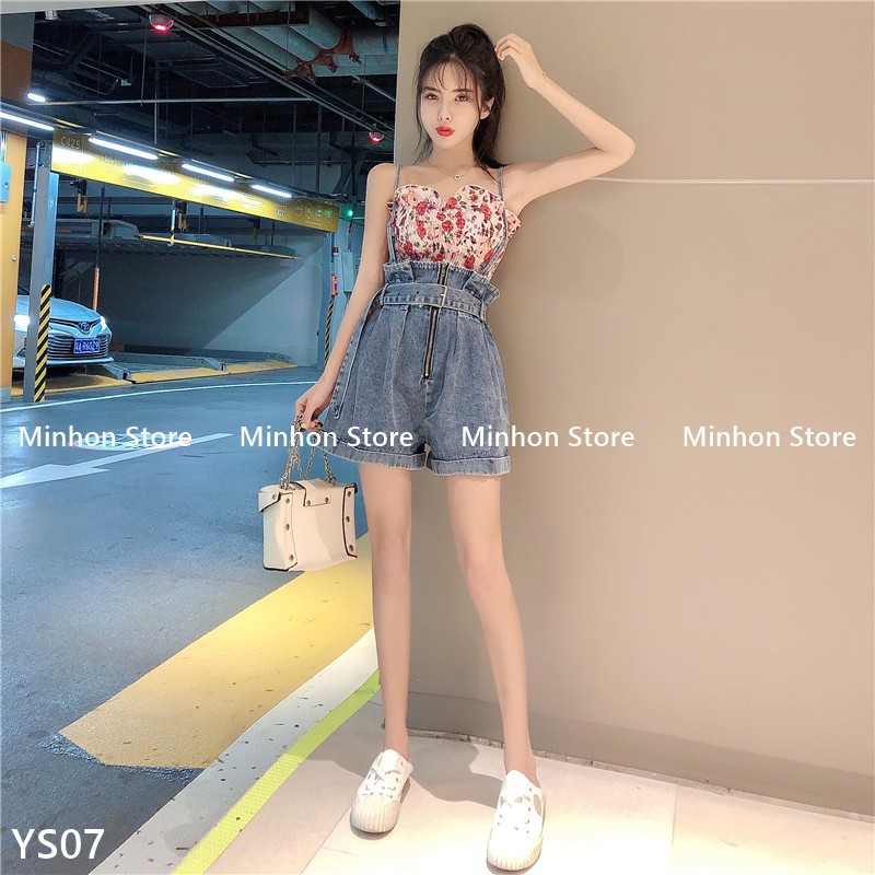 [Sẵn - Đai] Quần Jean, Quần Short Yếm Jean Nữ Có Đai 2 Dây Nhỏ Thời Trang (Minhon Store YS07)