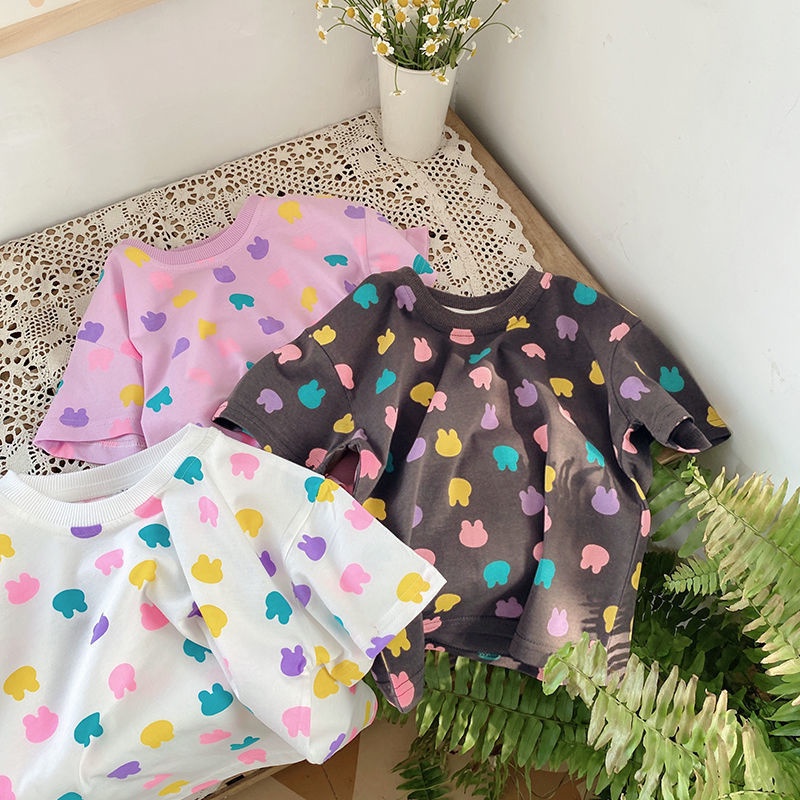 Áo Thun Cotton Tay Ngắn In Họa Tiết Hoạt Hình Phong Cách Hàn Quốc Thời Trang Mùa Hè 2022 Cho Bé Gái