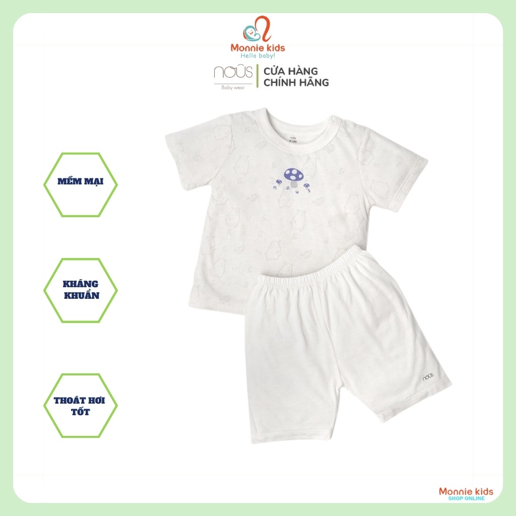 Bộ quần áo cài vai cộc cho bé Nous Air trắng hình cây 9M 12M 18M 2Y, set cây nấm trắng - Monnie Kids