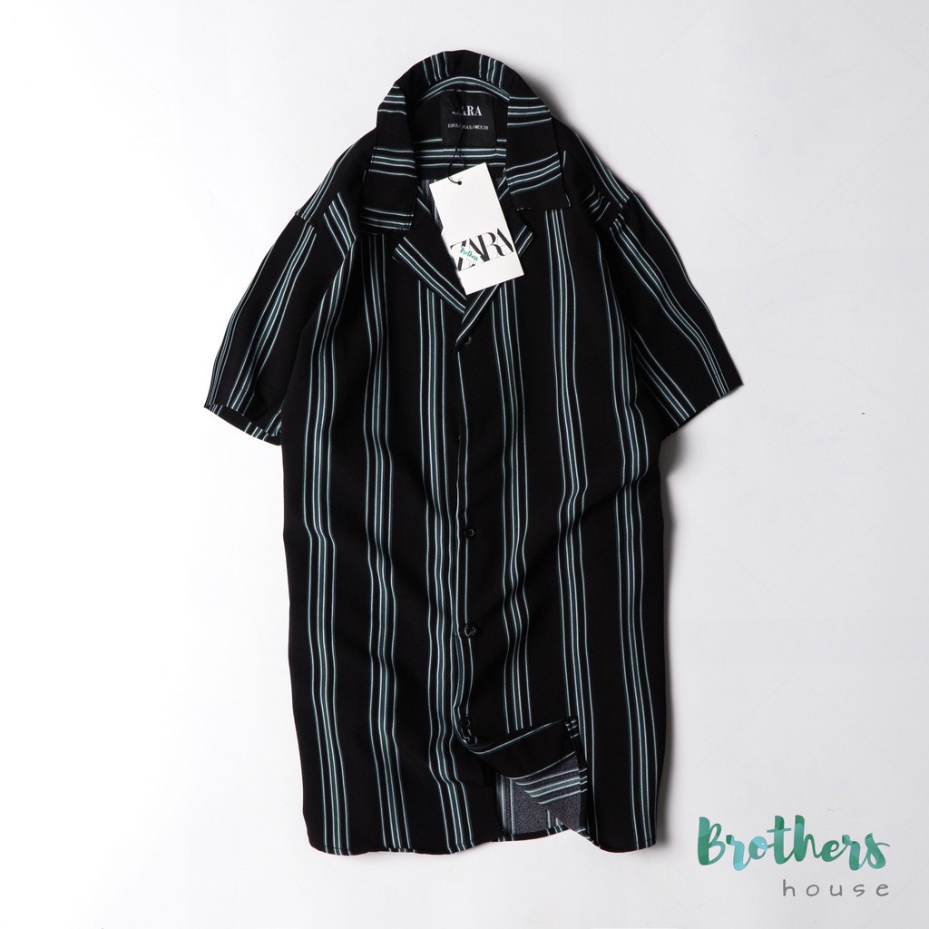 |Cao cấp| Áo sơ mi nam tay ngắn kẻ sọc zara vải lụa, mặc chống nhăn bao mát