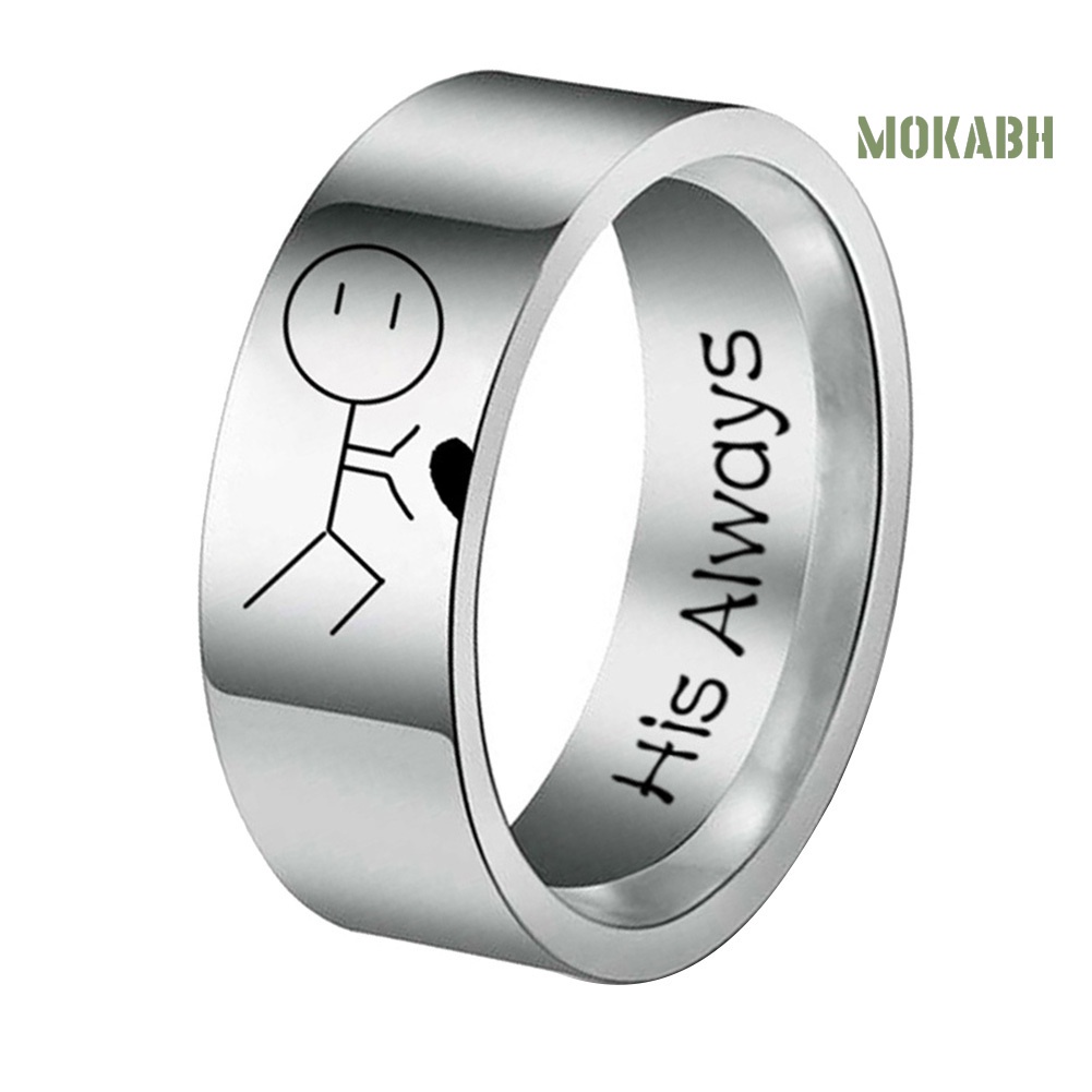 Nhẫn Đôi Bằng Thép Không Gỉ Họa Tiết Hoạt Hình Her Forever His Always