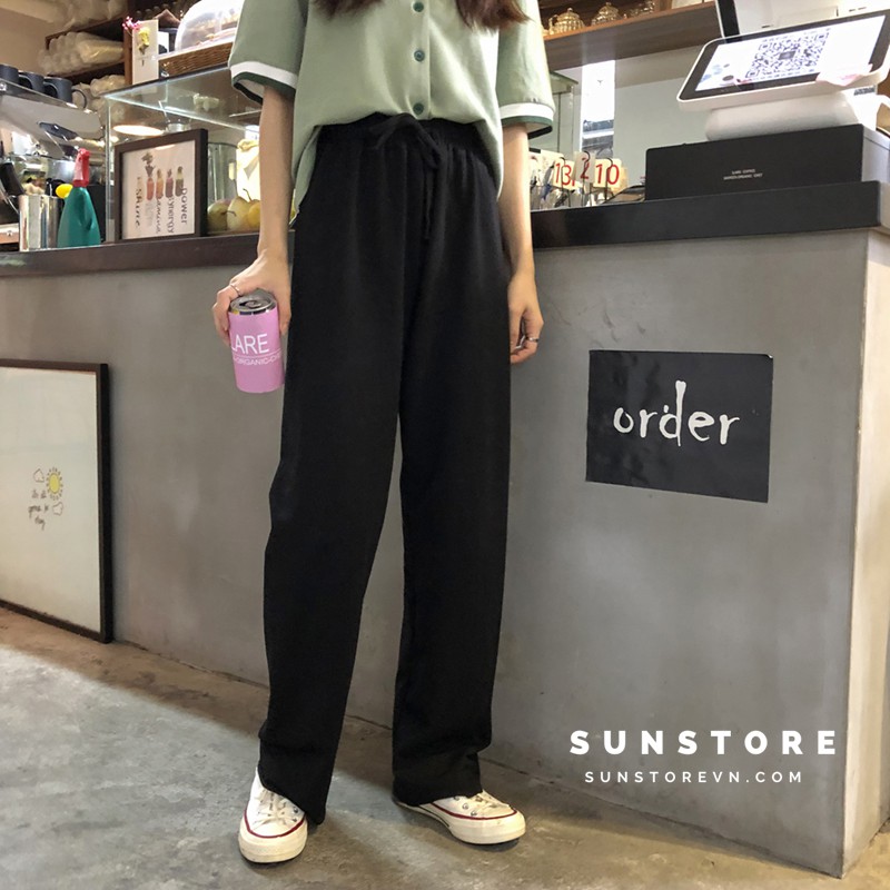 Quần culottes ống suông dáng dài chất thun quảng châu 2 màu xám và đen Ulzzang