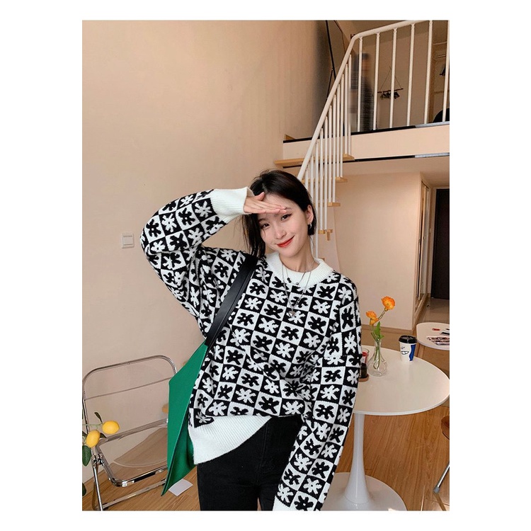 Áo Khoác Len Dáng Rộng Sọc Ca Rô Màu Xanh Dương Sữa Thời Trang Hàn Quốc 2022 Mới Cho Nữ