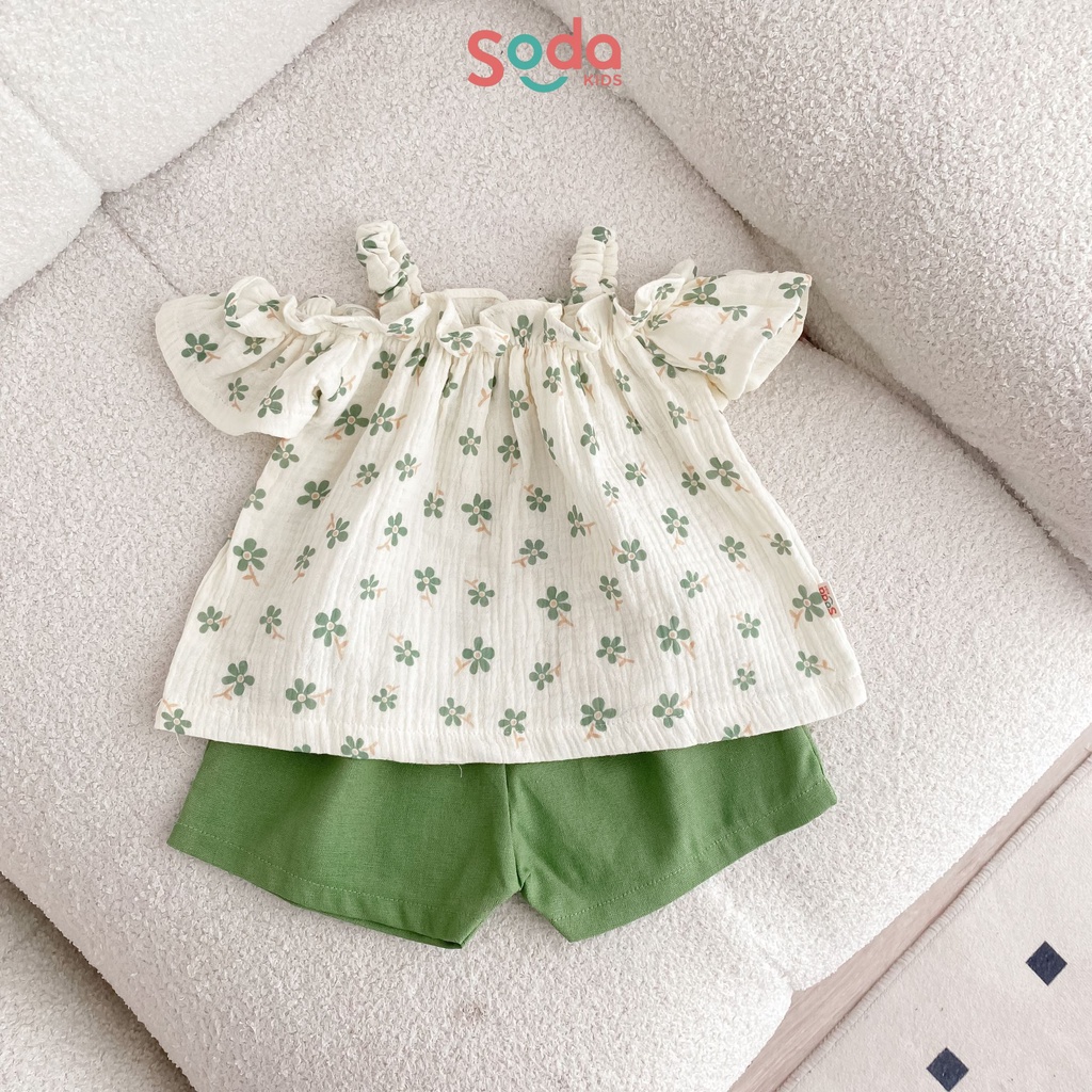 Bộ quần áo bé gái Fleur SODA KIDS thiết kế cổ bèo vai cánh tiên