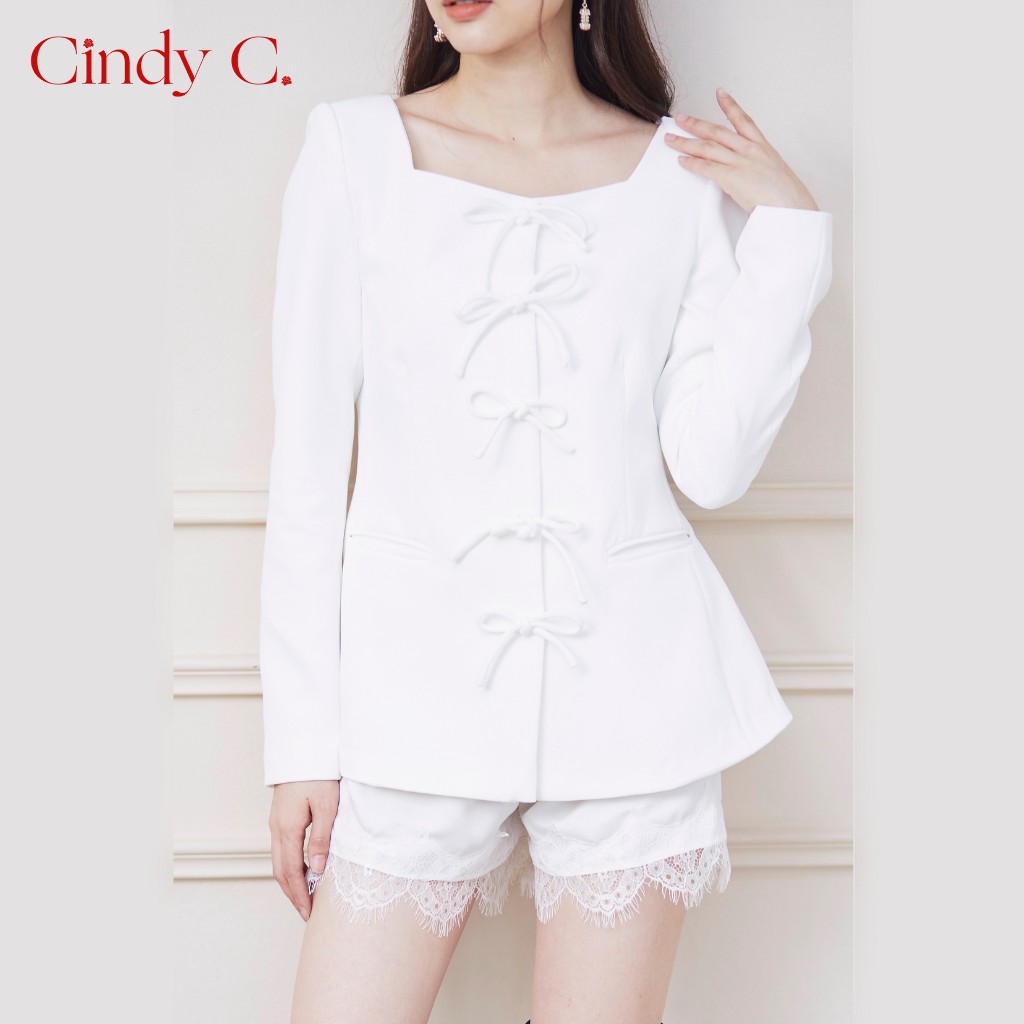 Áo khoác Ivor CINDY C thiết kế cổ vuông dây buộc nơ sang chảnh, chất liệu Tuytsi S21748
