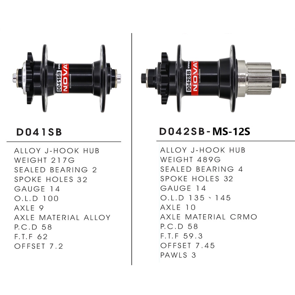 Trục Bánh Xe Đạp Trước/Sau 32 Lỗ 12 Tốc Độ Novatec D041SB D042SB MTB