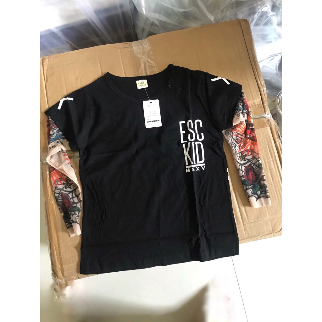 Áo thun cotton xăm 9-24kg cho bé trai Body tattoo trẻ em tay giả xăm