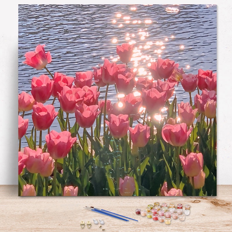 Tranh Tô Vườn Hoa Tulip Khung 40x50